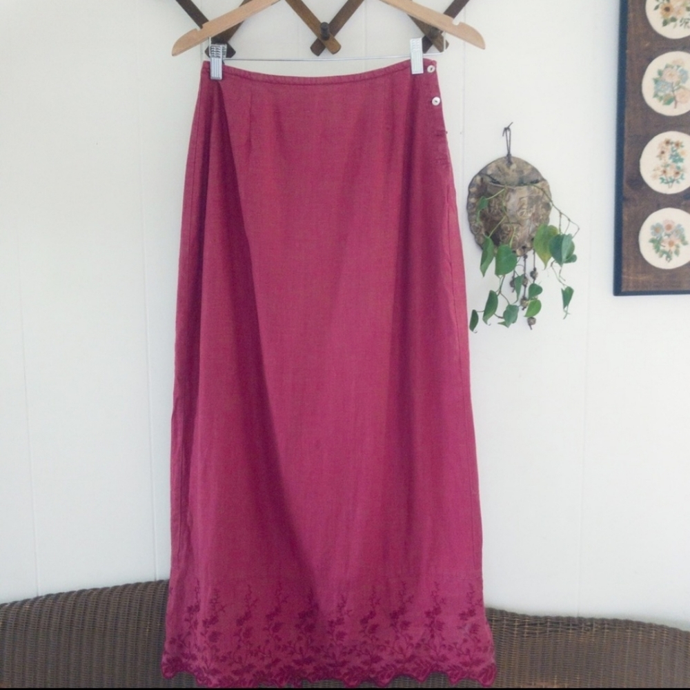 Vintage Linen Embroidered Maxi Skirt